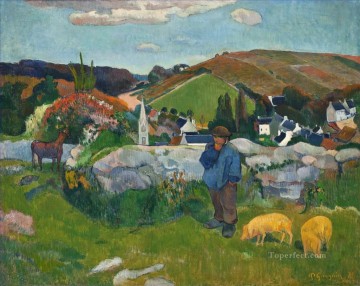 Paul Gauguin Painting - The Swineherd Brittany Post Impressionism Primitivism Paul Gauguin